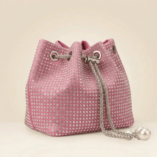 Studded Party Wear Bucket Bag with Pearl Charm