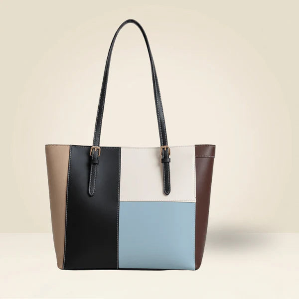 Chic Color-Block Tote Bag for Women | Laptop & Shoulder Handbag