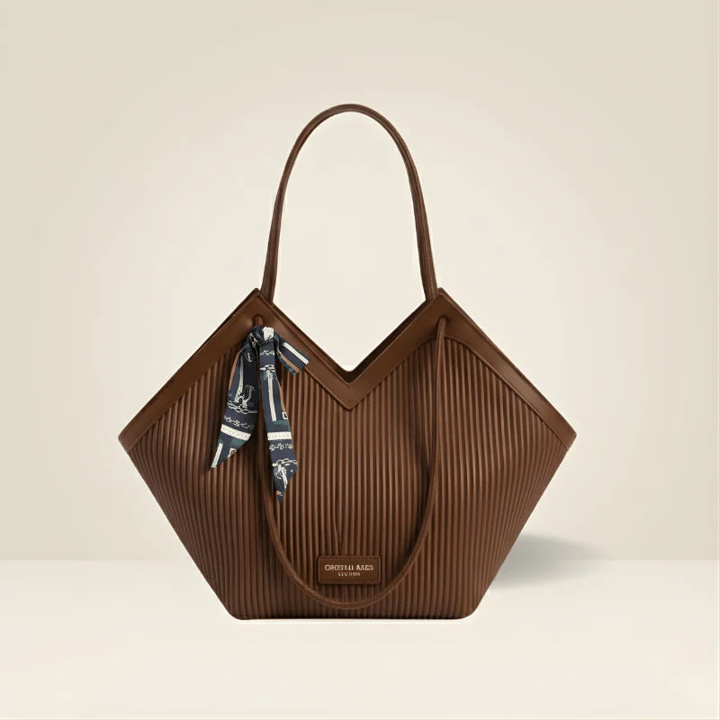 Luxury Ribbon-Accent Pleated Tote Bag | Premium Women’s Shoulder Handbag
