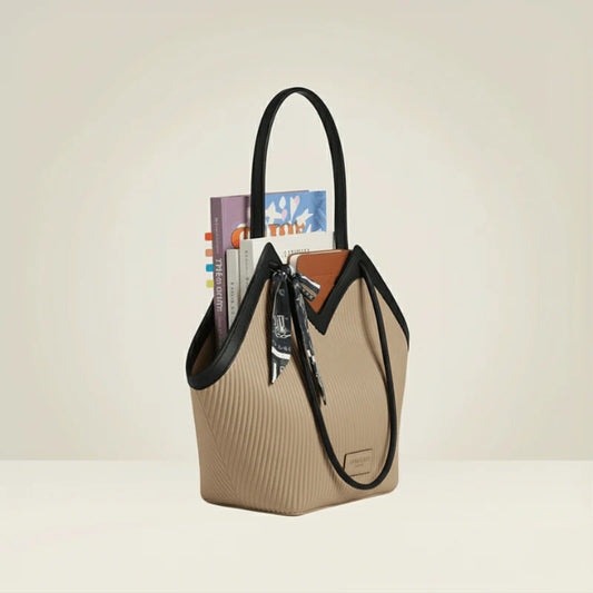 Luxury Ribbon-Accent Pleated Tote Bag | Premium Women’s Shoulder Handbag