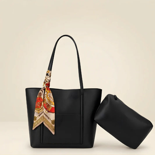 Aurelle Scarf Tote Bag | Elegant Brown Women’s Tote with Pouch