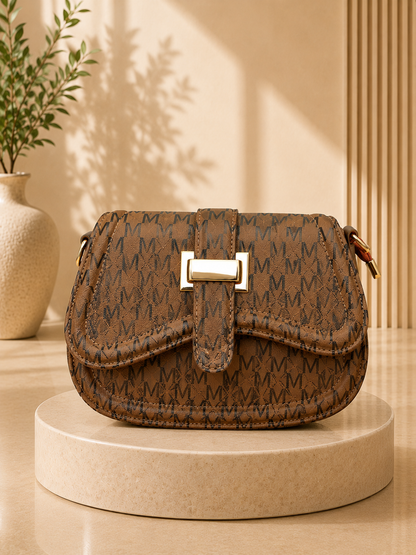 Luma Devaux Verona Chain Saddle Bag – Luxury Brown Monogram Crossbody Purse