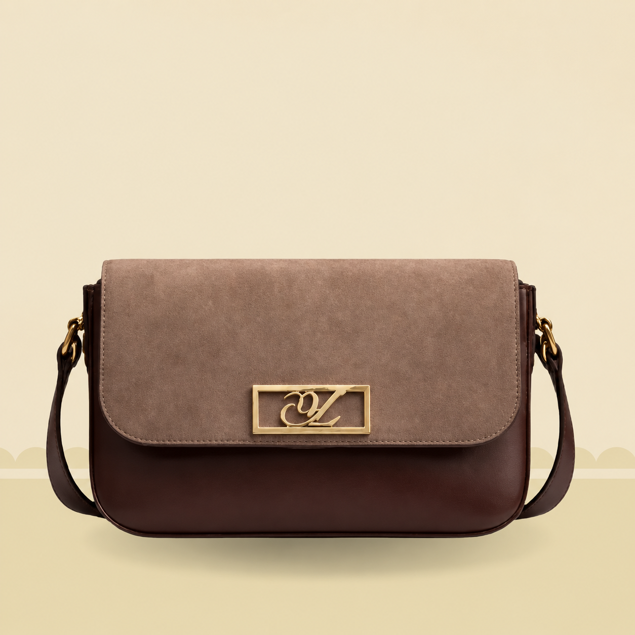 Celina Gold Crossbody Gold Chain Bag with Metal Logo & Flap Closure