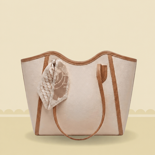 Camille Scarf Tote Bag | Premium Beige Women’s Handbag