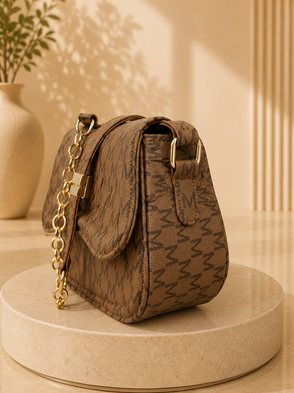 Luma Devaux Verona Chain Saddle Bag – Luxury Brown Monogram Crossbody Purse