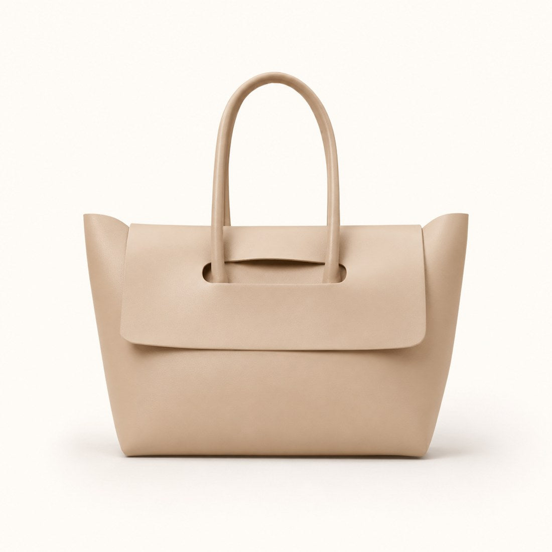 Beige handbag with a flap on a white background