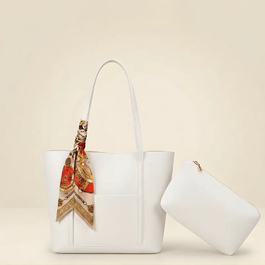 Aurelle Scarf Tote Bag | Elegant Brown Women’s Tote with Pouch
