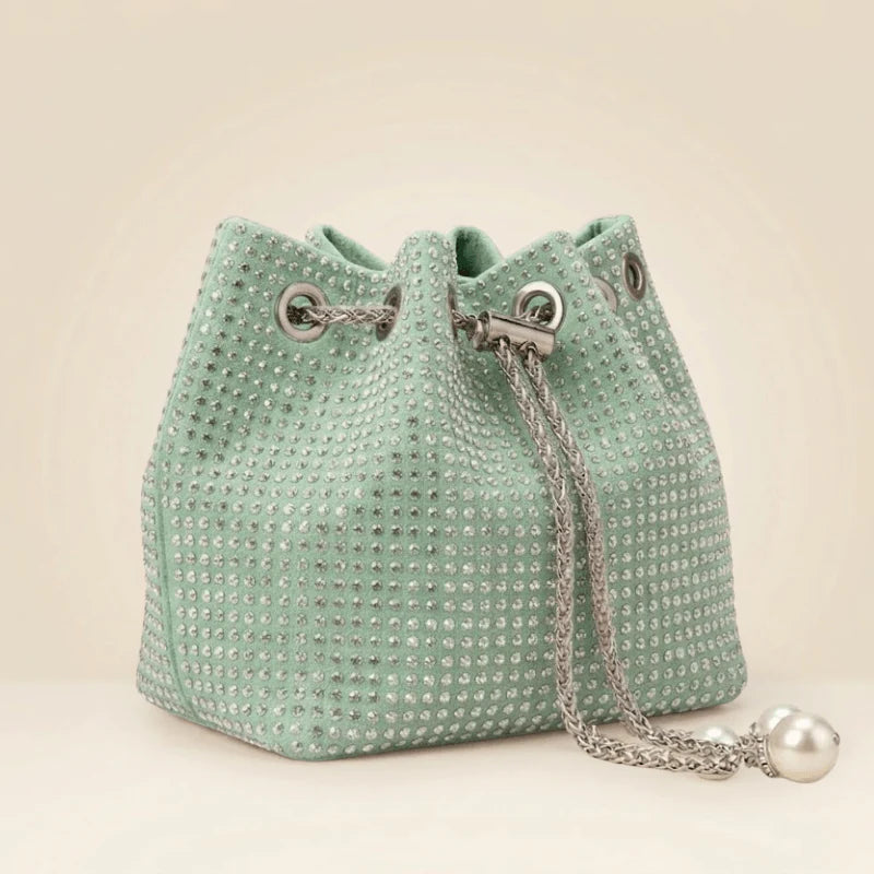 Studded Party Wear Bucket Bag with Pearl Charm