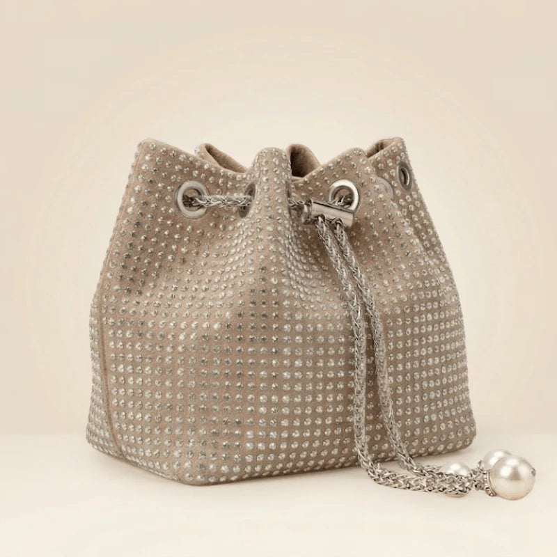 Studded Party Wear Bucket Bag with Pearl Charm