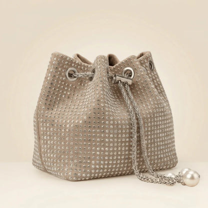 Studded Party Wear Bucket Bag with Pearl Charm