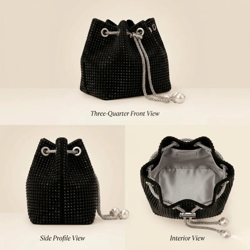 Studded Party Wear Bucket Bag with Pearl Charm