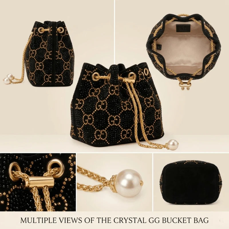 Studded Party Wear Bucket Bag with Pearl Charm