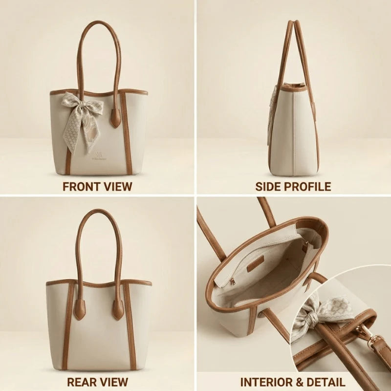 Camille Scarf Tote Bag | Premium Beige Women’s Handbag