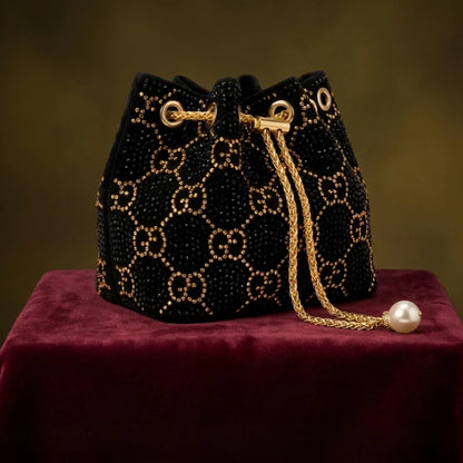 Studded Party Wear Bucket Bag with Pearl Charm