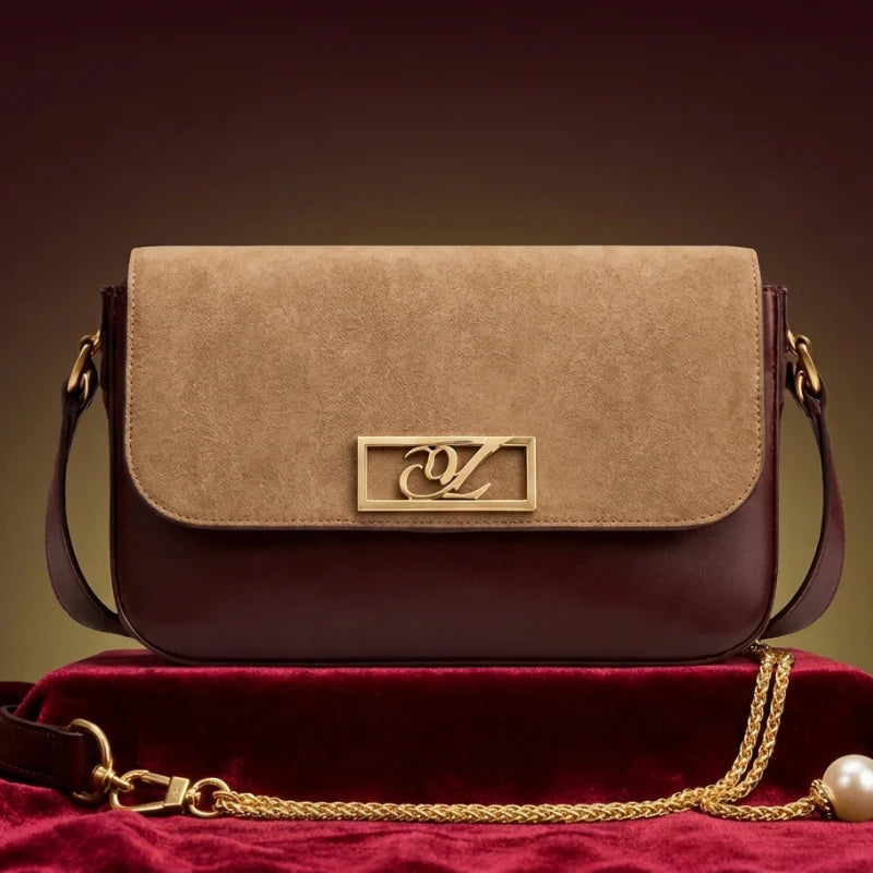 Celina Gold Crossbody Gold Chain Bag with Metal Logo & Flap Closure