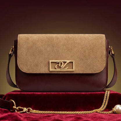 Celina Gold Crossbody Gold Chain Bag with Metal Logo & Flap Closure