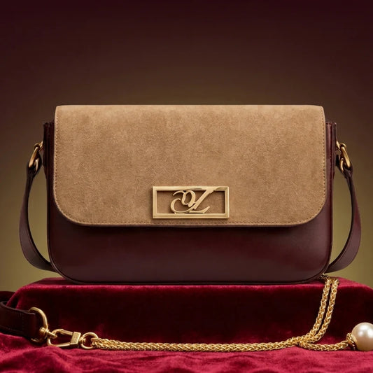 Celina Gold Crossbody Gold Chain Bag with Metal Logo & Flap Closure