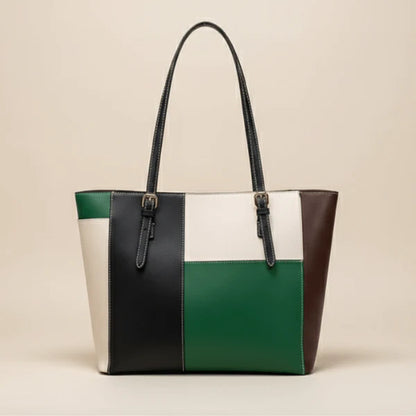 Chic Color-Block Tote Bag for Women | Laptop & Shoulder Handbag