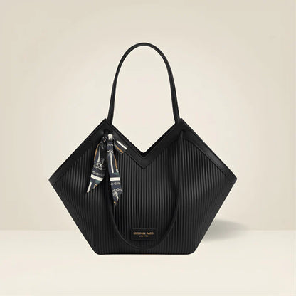 Luxury Ribbon-Accent Pleated Tote Bag | Premium Women’s Shoulder Handbag