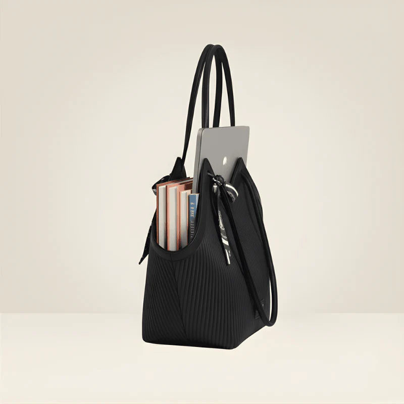 Luxury Ribbon-Accent Pleated Tote Bag | Premium Women’s Shoulder Handbag