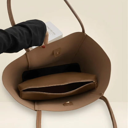 Aurelle Scarf Tote Bag | Elegant Brown Women’s Tote with Pouch