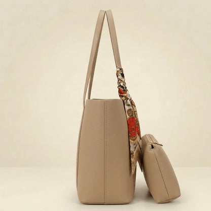 Aurelle Scarf Tote Bag | Elegant Brown Women’s Tote with Pouch