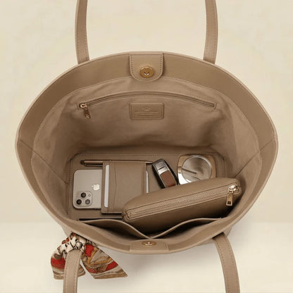 Aurelle Scarf Tote Bag | Elegant Brown Women’s Tote with Pouch
