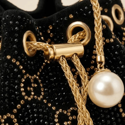 Studded Party Wear Bucket Bag with Pearl Charm