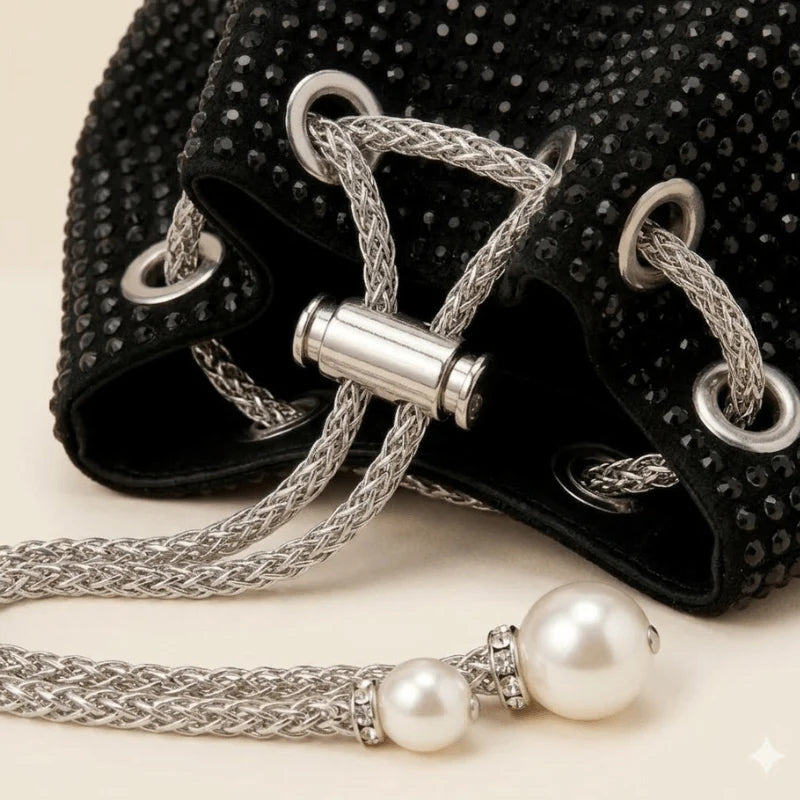 Studded Party Wear Bucket Bag with Pearl Charm