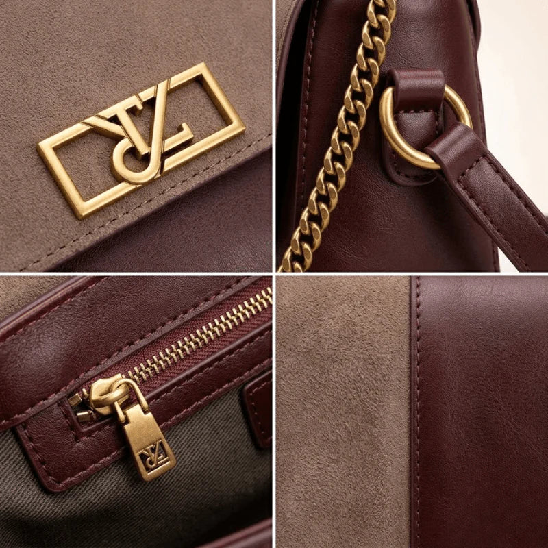 Celina Gold Crossbody Gold Chain Bag with Metal Logo & Flap Closure