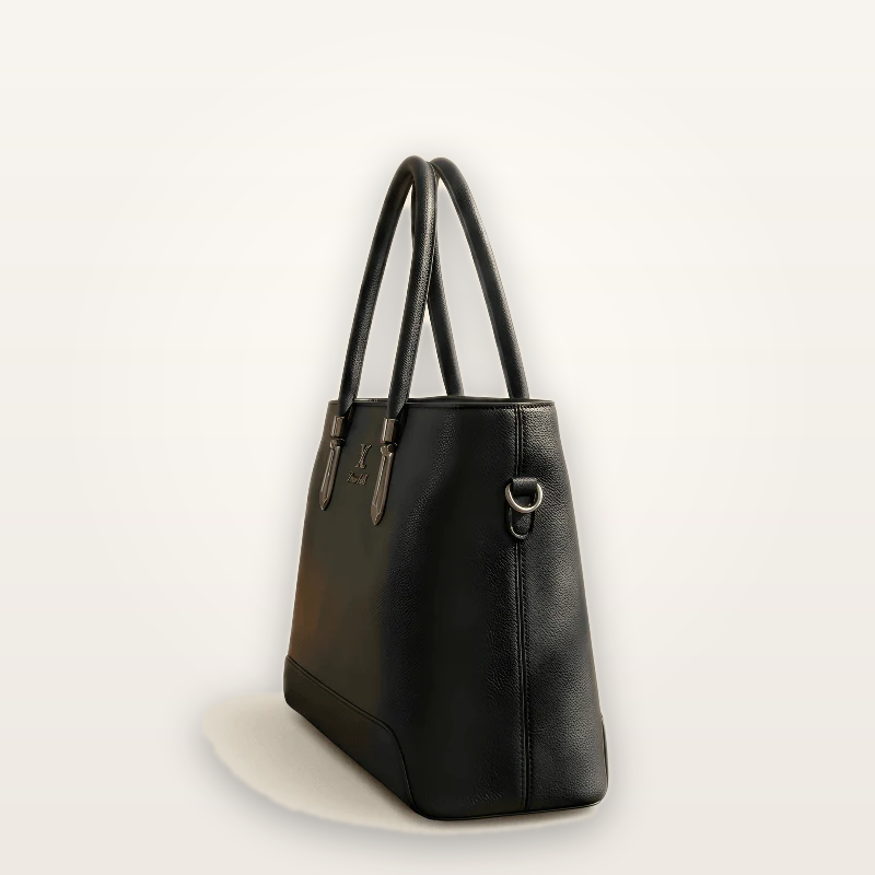 Black handbag on a white background