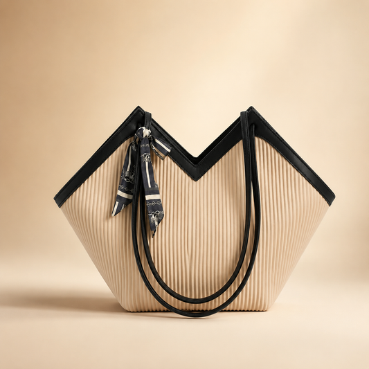 Luxury Ribbon-Accent Pleated Tote Bag