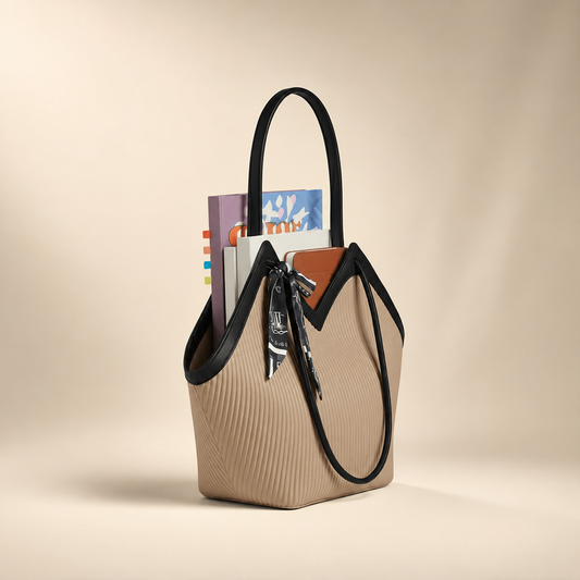 Luxury Ribbon-Accent Pleated Tote Bag